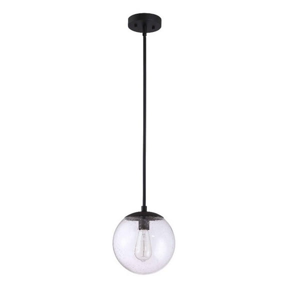 Pemberly Row Pendant Light with Clear Seedy Glass Globe Shade in Matte Black