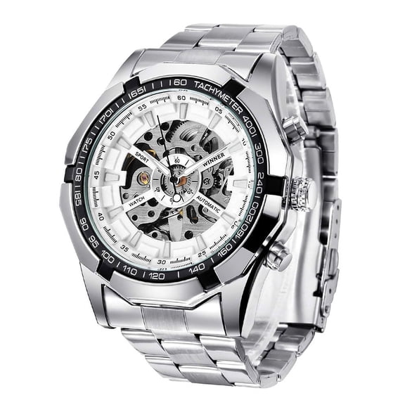 VIGOROSO Men's Automatic Mechanical Wrist Watch Skeleton Stainless Steel Watch