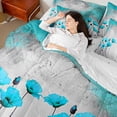 thumbnail image 4 of Homewish Boys Girls Teal Flowers Bedding Comforter Set 7pcs,Abstract Vintage Queen Bedding Sets Super Cozy,Spring Garden Queen Sheet Sets,Microfiber Bedroom Decor,Reversible, 4 of 8