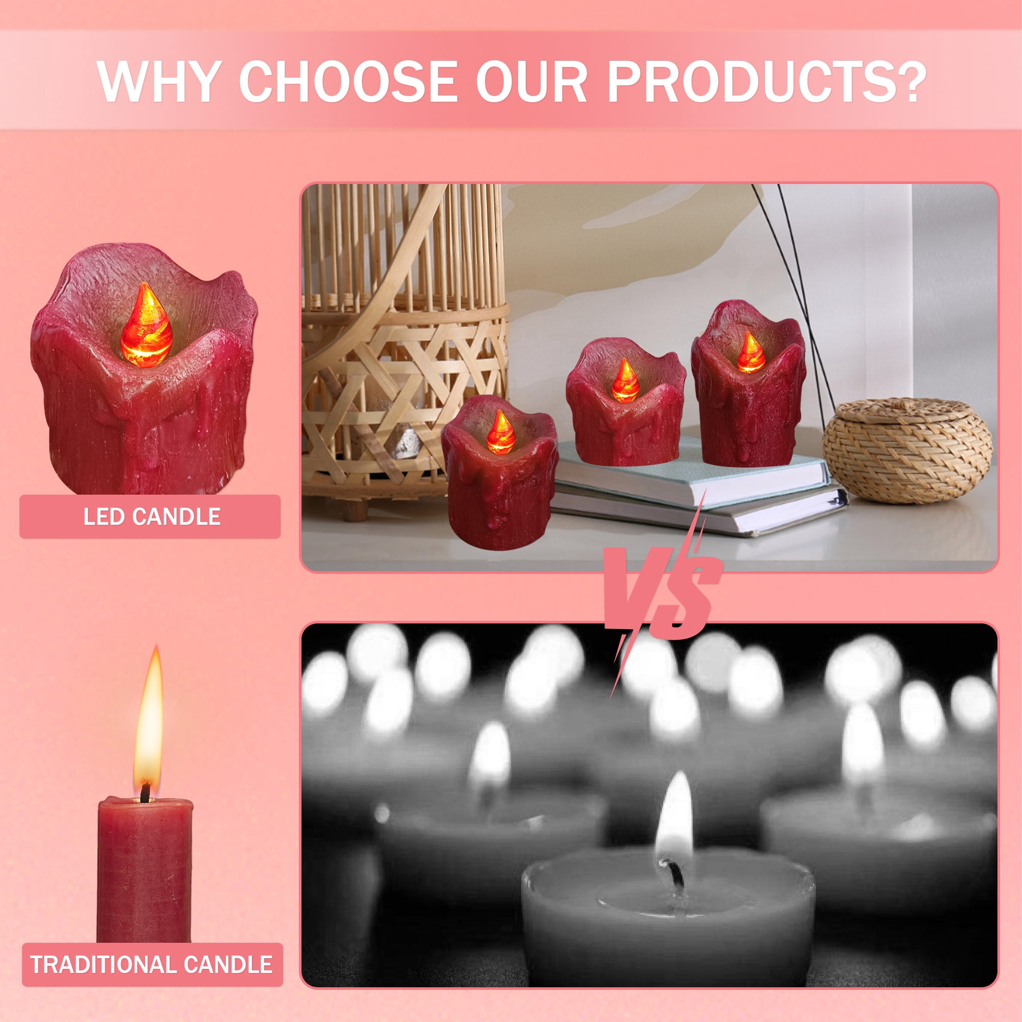 FCMSHAMD Flickering Flameless Candles with Remote Timer, 2.3" 3" 4" Realistic 3D Flame with Real Wax Pillar LED Candles,Battery Operated Candles for Wedding Home Decoration, Christmas,3 Pack
