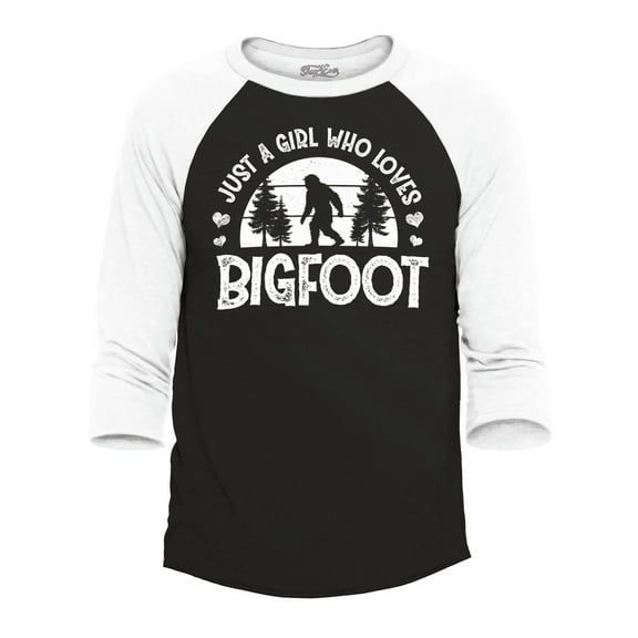 Shop4Ever Men's Just A Girl Who Loves Bigfoot Raglan Baseball Shirt Large Black/White