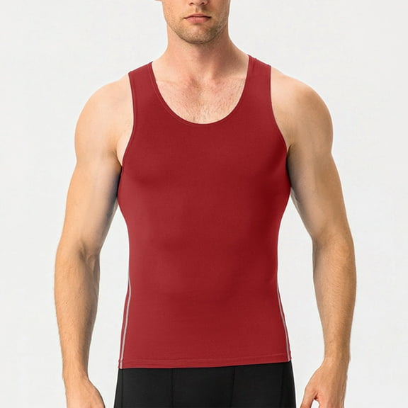 LJEFF Men's Athletic Shirt, Moisture Wicking Solid color Slim-fit Round Neck Gym Tank Tops for Men Red