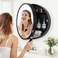thumbnail image 3 of 20x20 Round Bathroom Medicine Cabinet - Wall Mounted Mirror with Concealed Shelves, Premium Wooden Frame & Moisture-Proof Design, Space-Saving Storage for Bedroom (Black), 3 of 7