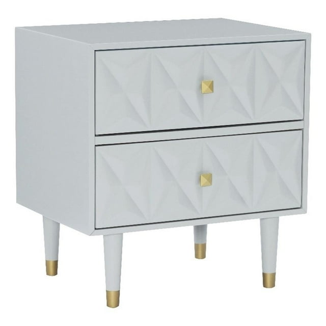 Linon Alick Wood Geo Texture Table de Nuit à 2 Tiroirs avec Quincaillerie Dorée, Gris