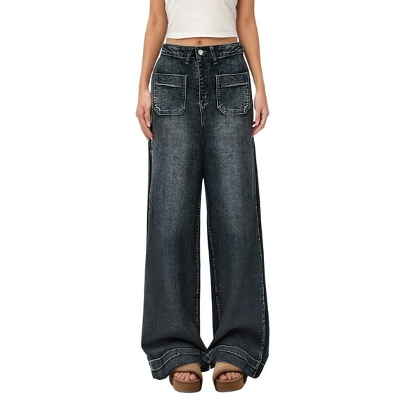 Stretchy Jeans for Women Stretchy Straight Wide Leg High Elastic Waisted Retro Streetwear Pants Fall Winter Casual Fashion Denim Pants Outfits