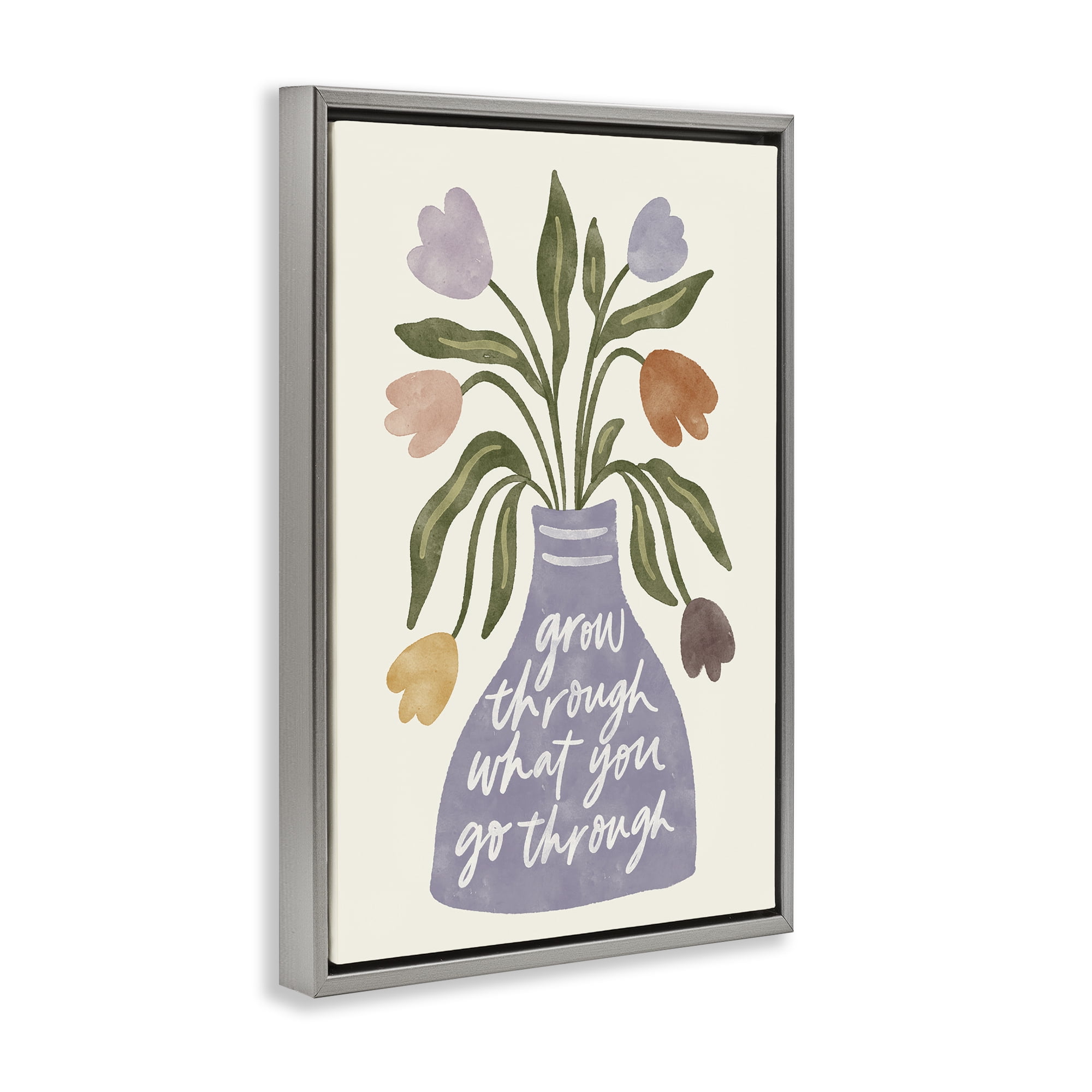 Stupell Industries What You Go Through Flowers Plants & Flowers Painting Gray Floater Framed Canvas Art Print Wall Art, 21 x 31