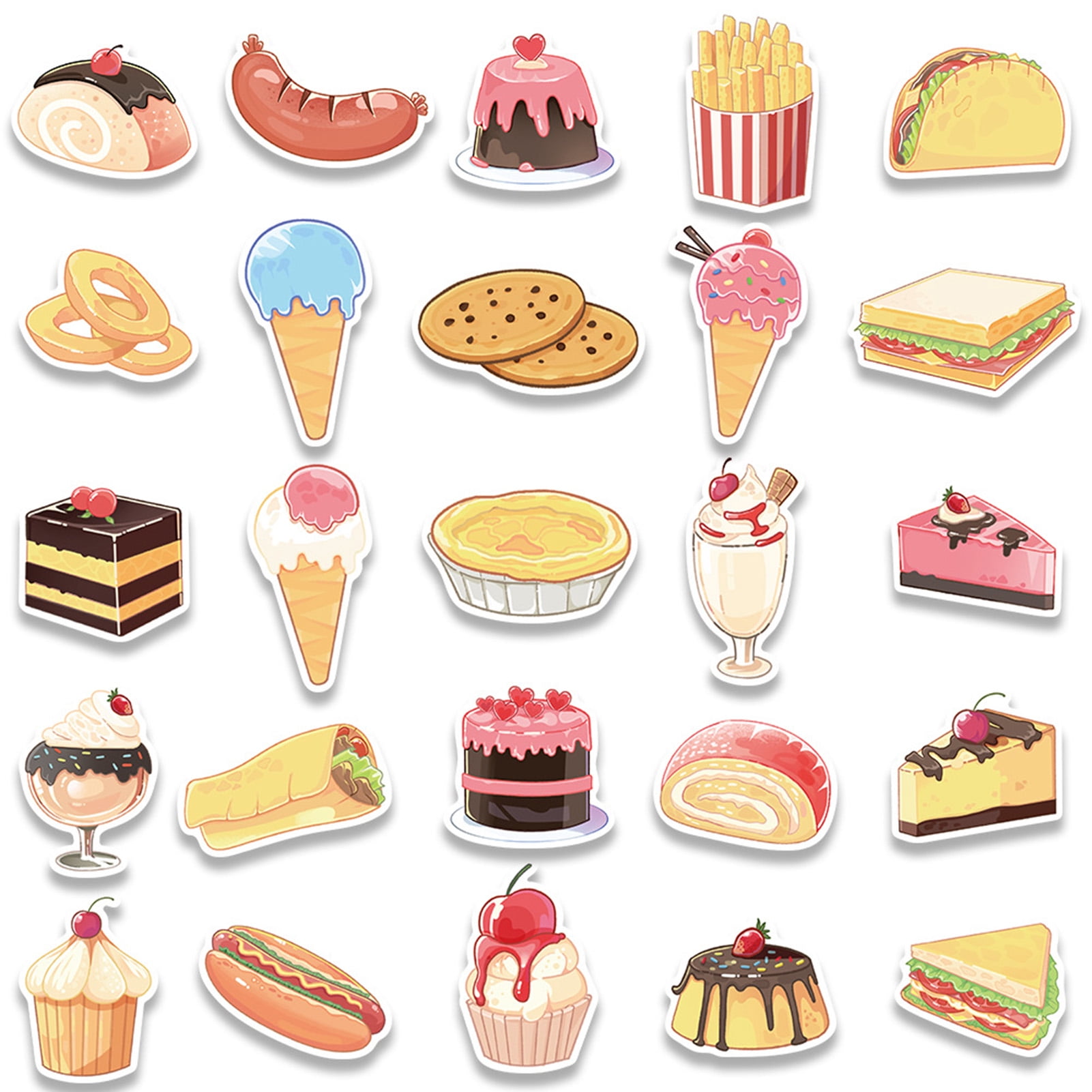 50pcs Cute Food Stickers - Ice Cream, Sandwiches, Desserts, Hot