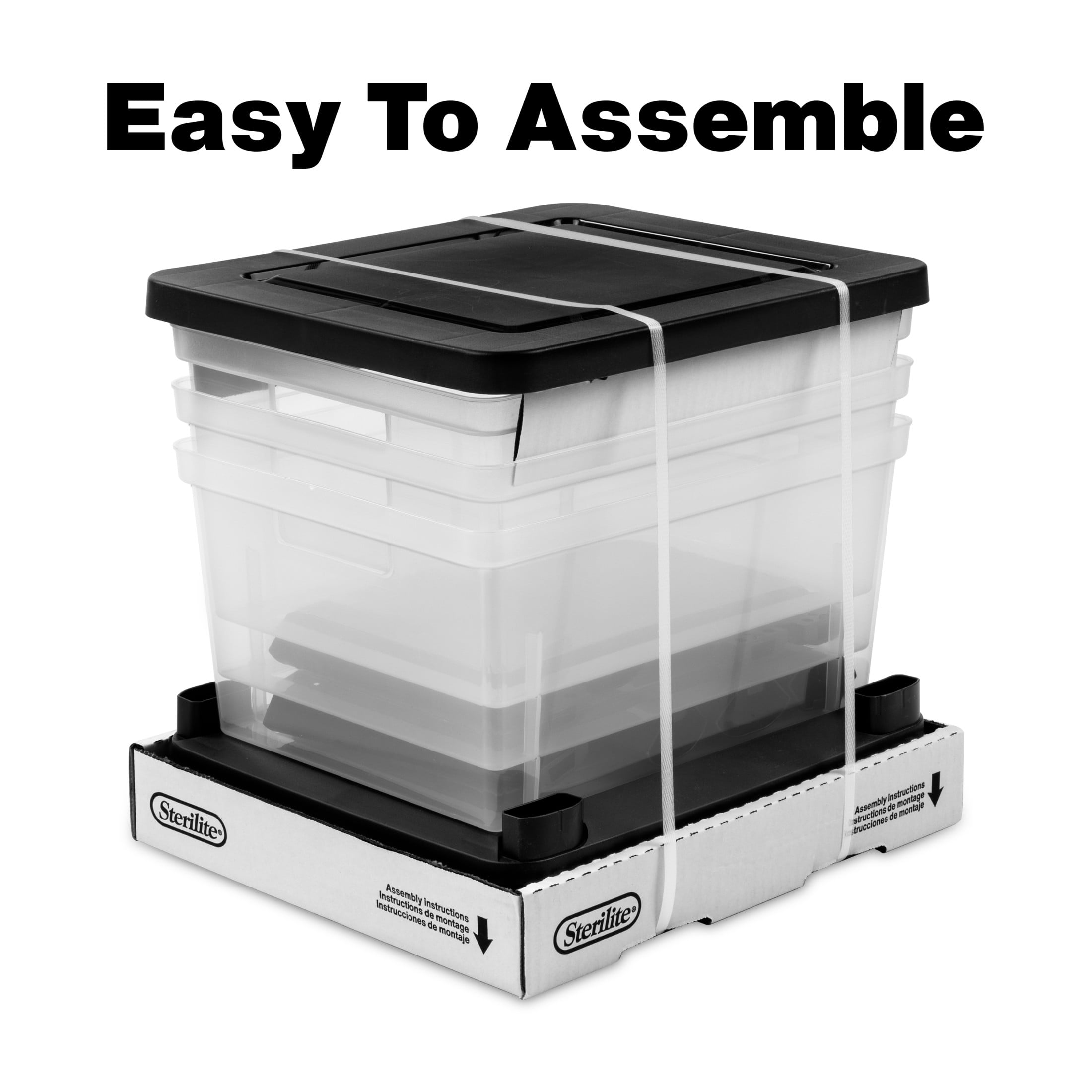 (2 pack) Sterilite 3 Drawer Tower, Plastic Storage Organizer with Removable Clear Bins, Easy to Assemble - No Tools Needed, Black