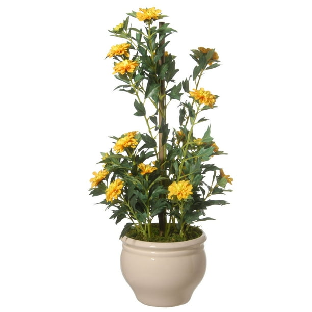 20” Potted Yellow Zinnia Flowers