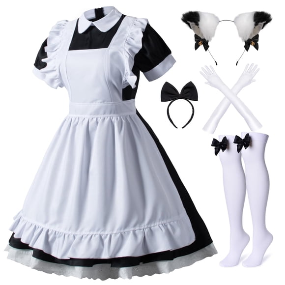 Disfraz Wannsee Set de 6 Piezas Delantal Lolita de Criada Negro 3XL