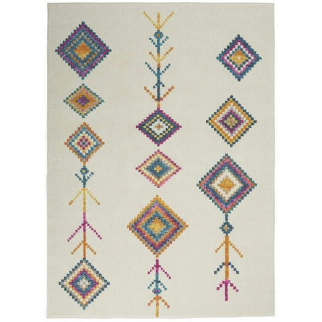 homeroots home decor 385802 5’ x 7’ Ivory Boho Jewels Geometric Area Rug