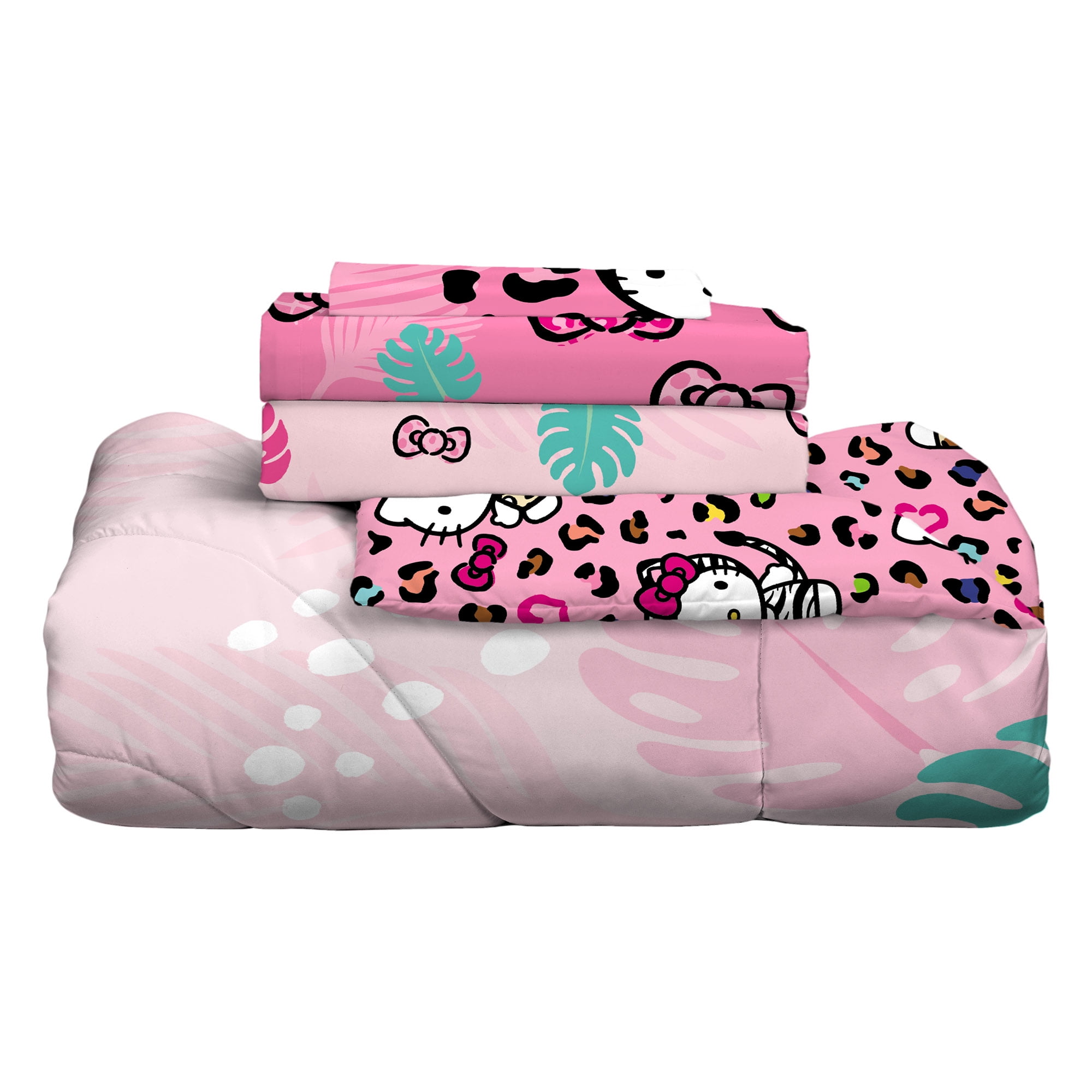 Hello Kitty Kids 4 Piece Pink Reversible Comforter, Bed in a Bag, Twin
