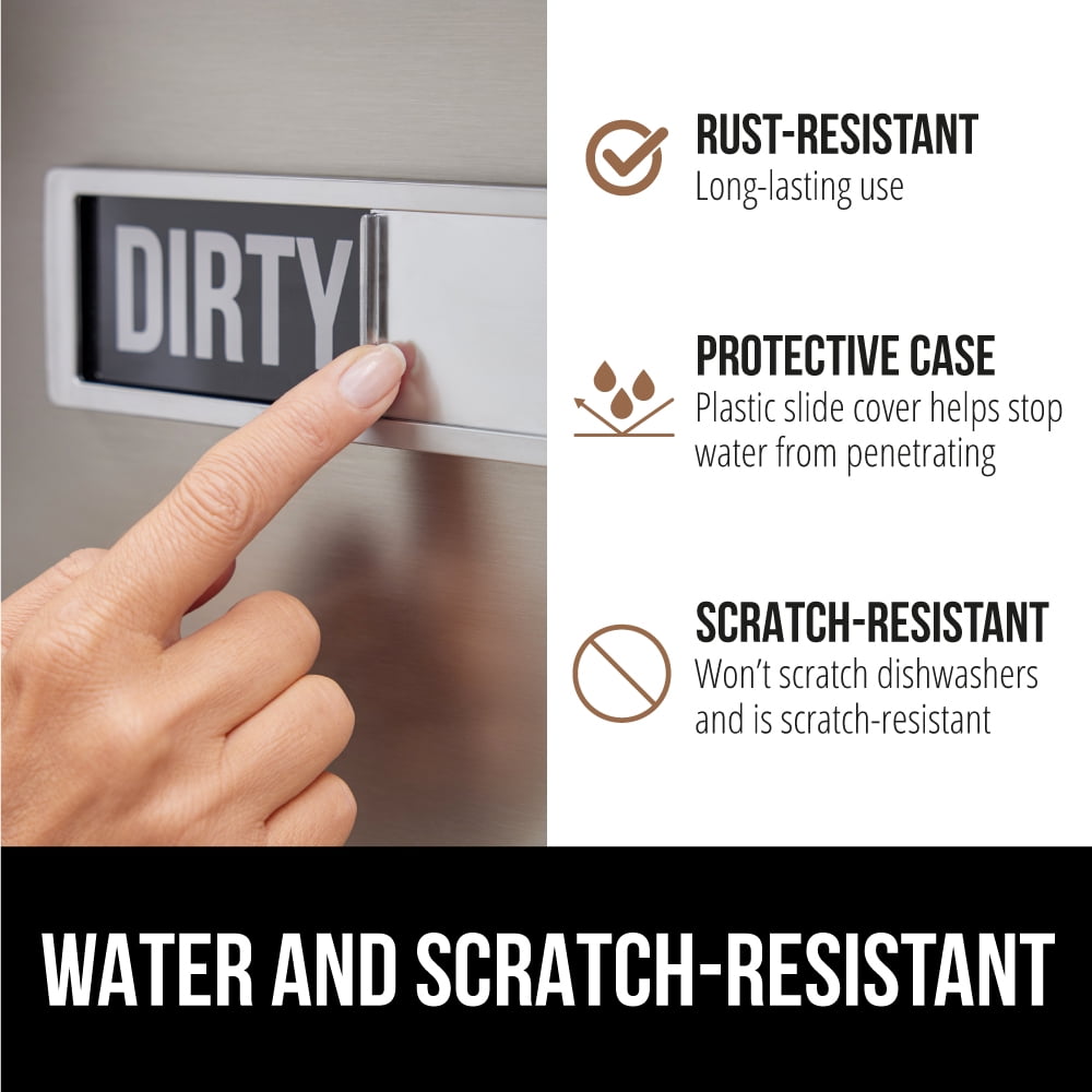 GORILLA GRIP Dishwasher Magnet Clean Dirty Sign, Optional Adhesive for Non-Magnet Surfaces, Silver