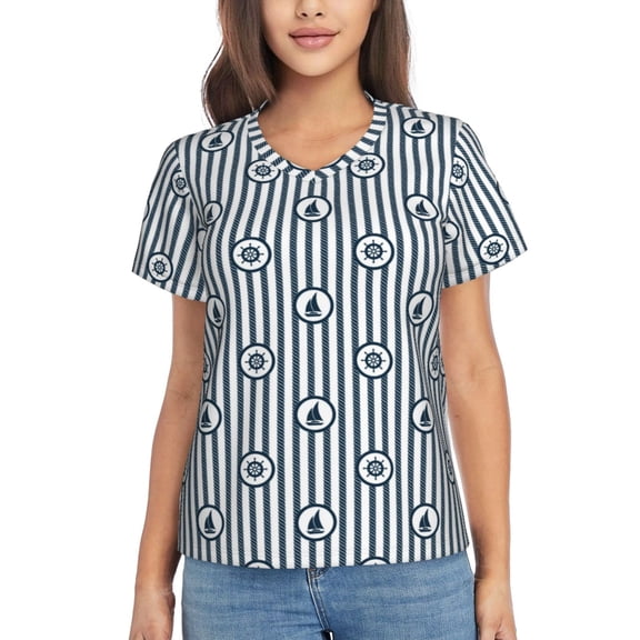 Vsdgher Nautical1 Women Shirts V Neck Short Sleeve Tops T-Shirt Basic Tees, S to 3XLSmall