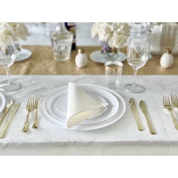 " OCCASIONS " Wedding Party Linen Feel White Prefolded 8" x 4" Dinner Paper Napkins (120, Prefolded for Silverware)