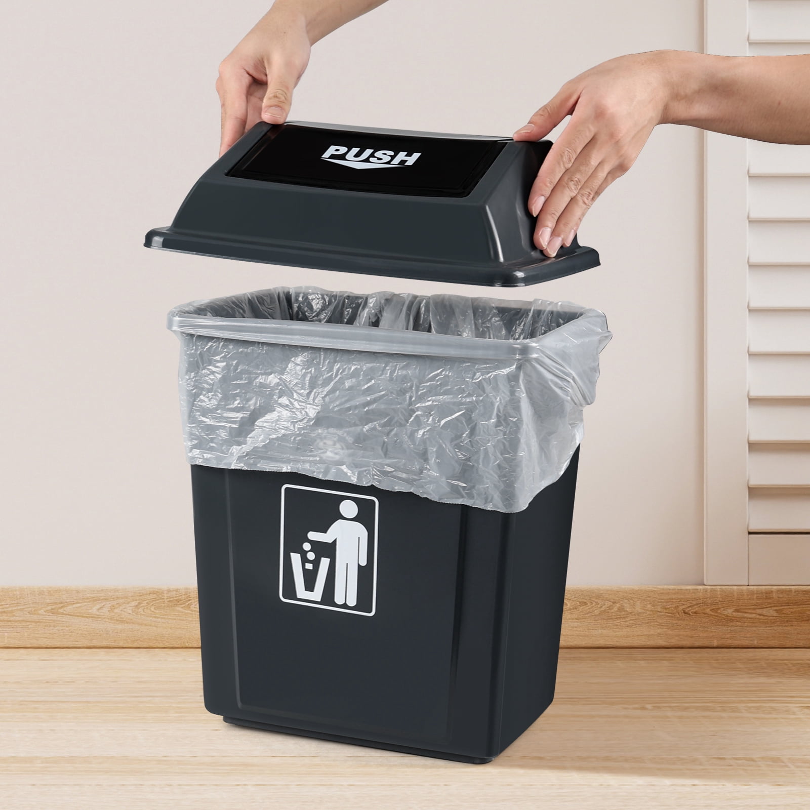 Tyminin 6 Gallon Plastic Kitchen Trash Can with Swing Lid, Rectangular Office Garbage Can, Gray(Pack of 4)
