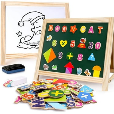 Ealing Wooden Tabletop Double-Sided Kids Easel Whiteboard Chalkboard with 67Pcs Letters Numbers for Girls&Boys Ages 3 up,12.9"H