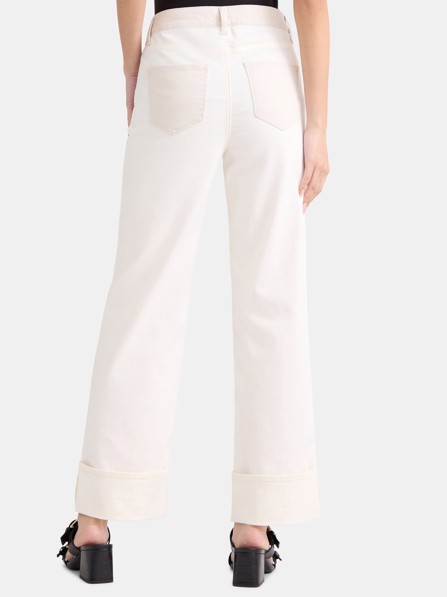 Time and Tru Women's High Rise Colorblock Straight Leg Cuffed Jeans, 29" Inseam, Sizes 2-20