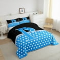 thumbnail image 3 of Castle Fairy Kids Teens Adults Personalized Initial P 3 Pieces Queen Comforter Set,Kawaii Blue Ribbon Bow Knot Ultra Soft Bedding Sets,Minimalist Polka Dots Bedding Comforter Set Breathable, 3 of 8