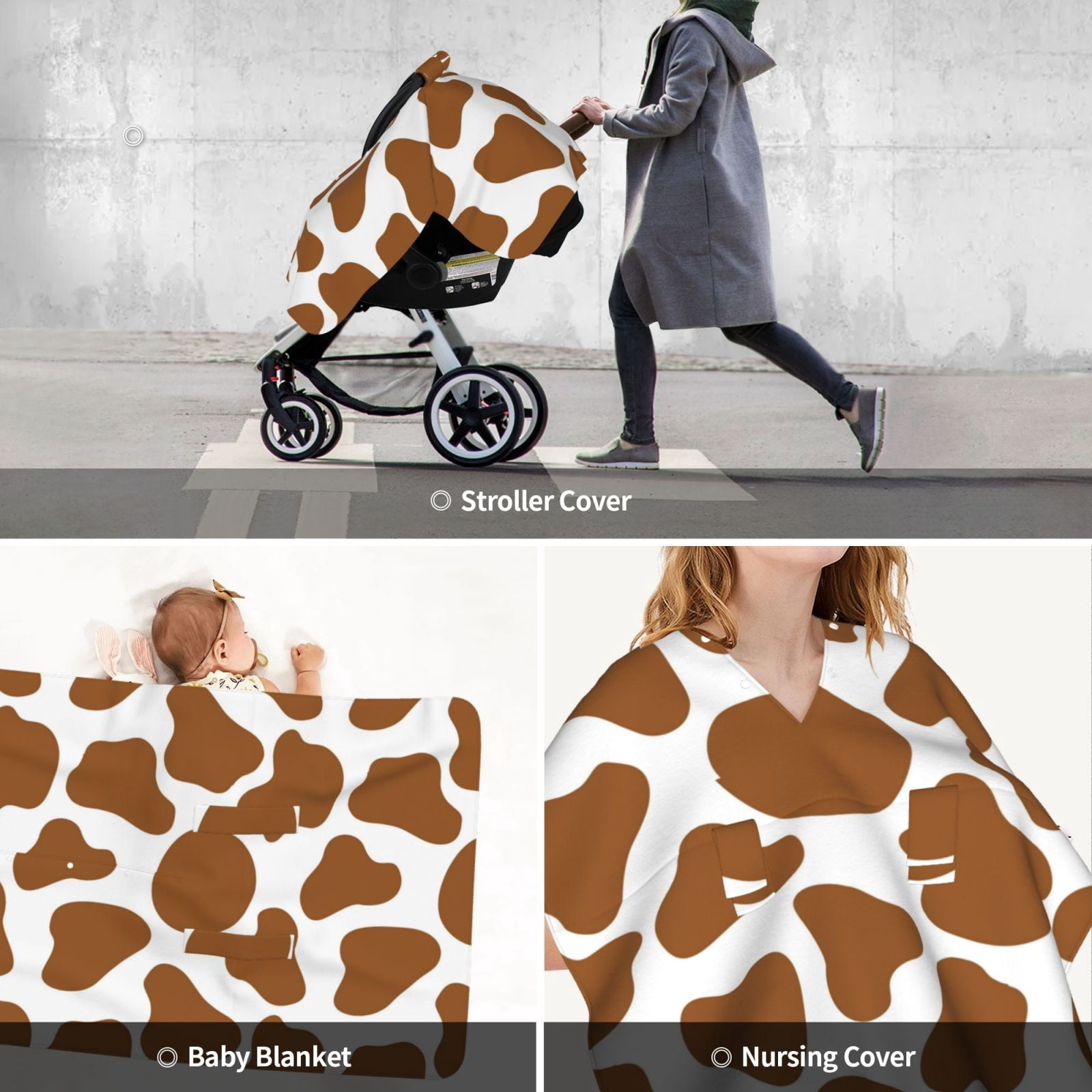 Car Seat Cover Baby - cute brown cow print Breathable Infant Car Seat Cover for Baby Carseat, Lightweight Comfort Baby Essentials Must Haves Newborn Stuff for Girl Boy