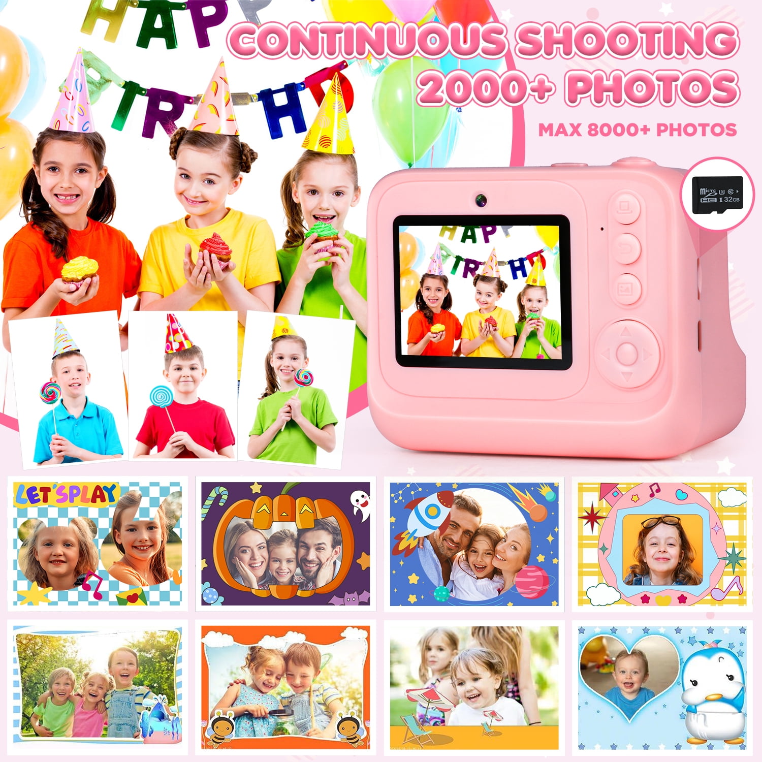 UQN Kids Digital Camera, 1080p Instant Print Camera for Boys Girls 3-10 Years Old, 32GB Unicorn Photo Toys, Birthday Christmas Gifts for 3 4 5 6 7 8 Year Old Kids Toddlers-Pink