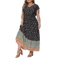 thumbnail image 2 of DARING DIVA Women's Plus Size Floral Ruffle Sleeve Beach Boho Maxi Dress 4X Navy Blue, 2 of 6