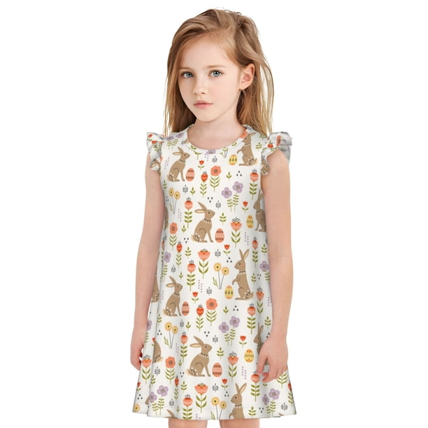Balery Happy Easter Camisón de princesa para niñas, pijama de algodón con mangas abullonadas, suave y bonito.-Large