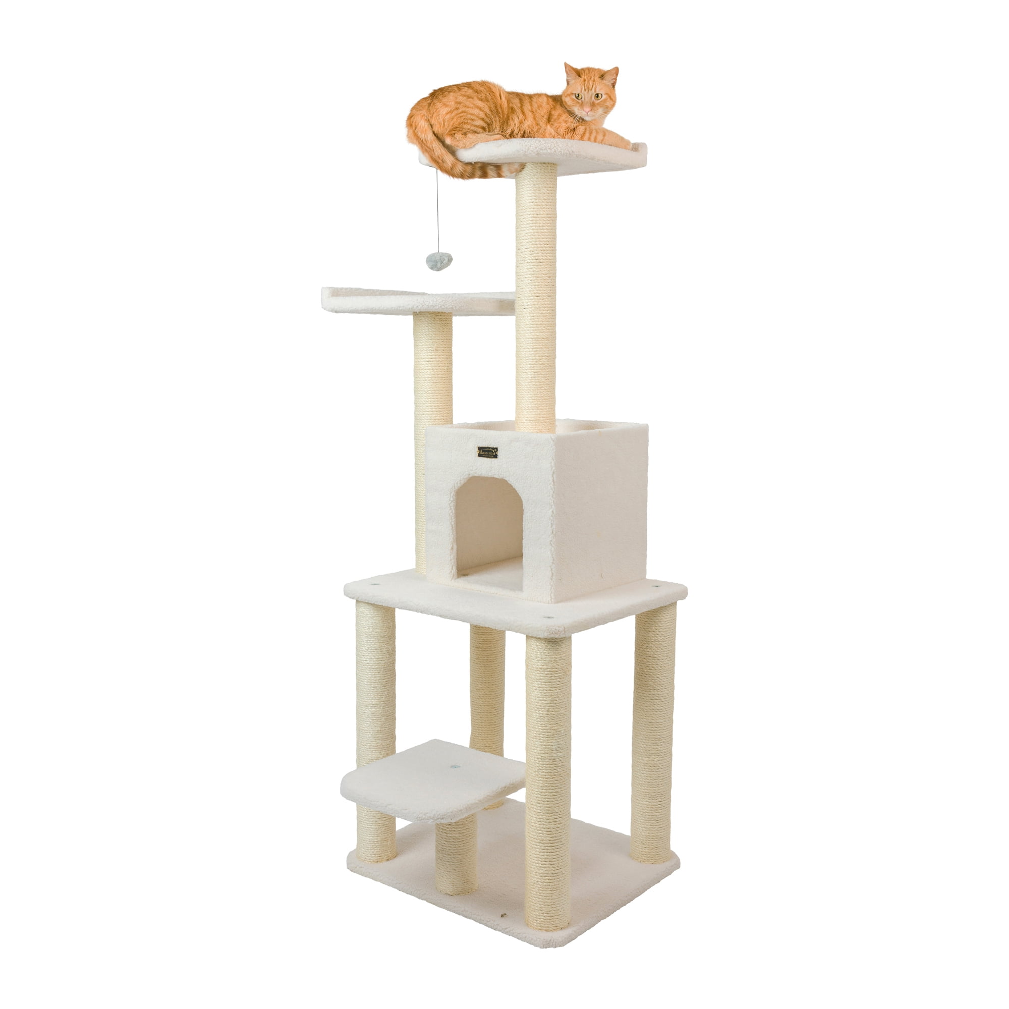 Armarkat 62-in Real Wood Cat Tree & Condo Scratching Post Tower, Ivory