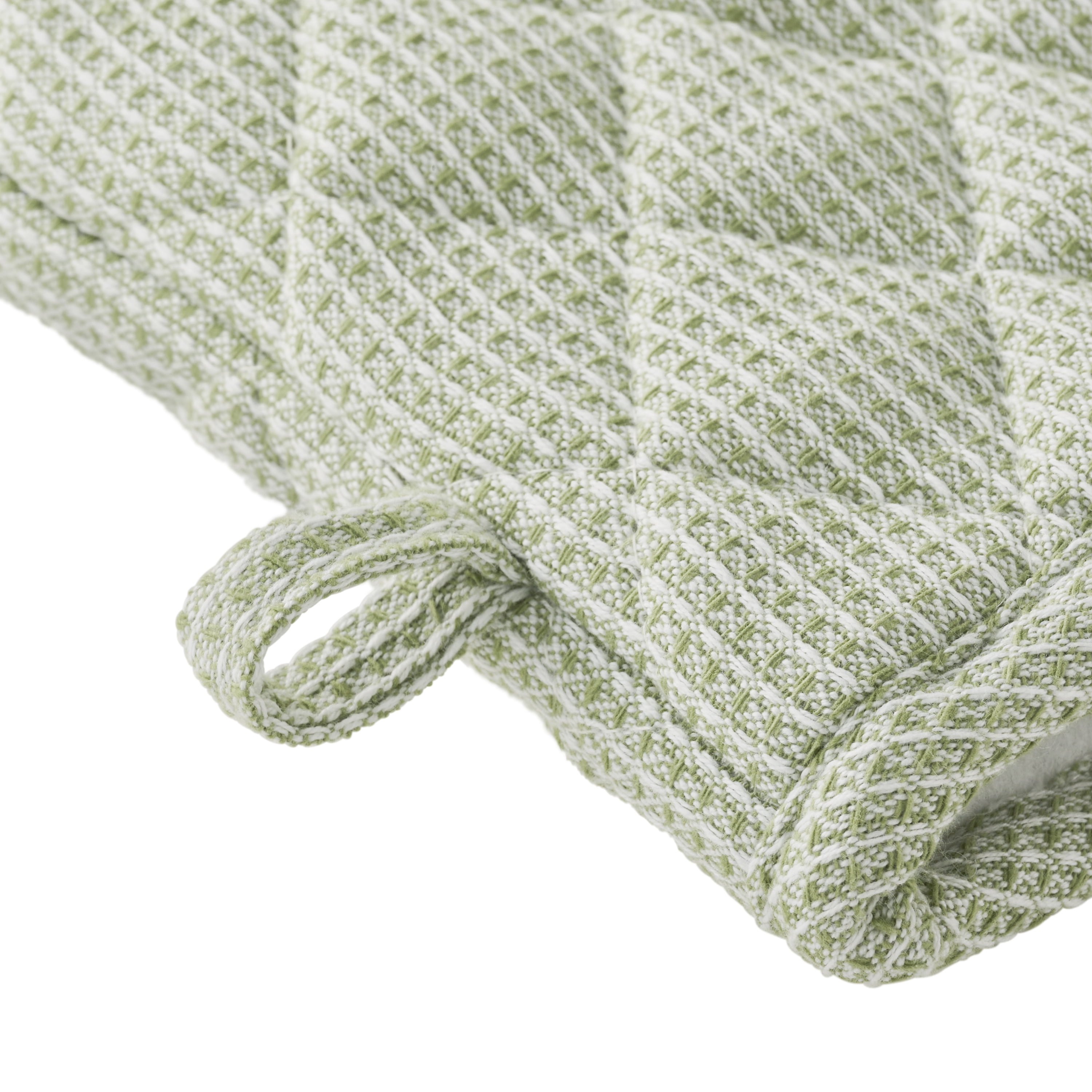 Beautiful Kitchen Waffle Oven Mitt & Mini Mitt Set, 100% Cotton, Heat Resistant, Sage Green, 2 Pack