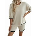 thumbnail image 2 of Womens Lounge Sets 2 Piece Outfits Short Sleeve Pullover Tops Wide Leg Pants Summer Travel Outfits White L, 2 of 9