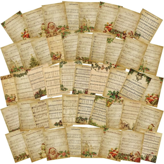 60 Pcs Vintage Christmas Sheet Music Scrapbook Paper Xmas Decorative Decoupage Printed Vintage Sheet Music Paper for Scrapbooking Christmas Journals Art Journal Gift Wrap DIY Craft