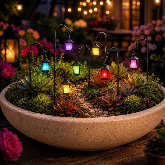 Glow in the Dark Plant Stakes, 7 Pcs Luminous Retro Lantern Garden Decor for Yard, Patio & Flower Pots