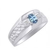thumbnail image 4 of RYLOS Men's Rings 14K White Gold Classic Nugget 6X4MM Oval Gemstone & Diamond Ring Blue Topaz December Birthstone Rings Size 13, 4 of 7