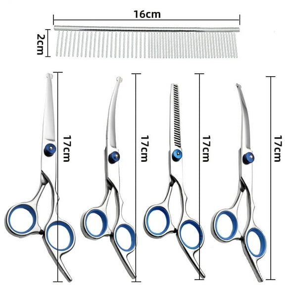 Professional 5 in 1 Dog Grooming Scissors Set with Safety Round Tips, Sharp and Heavy-duty Pet Grooming Shears for Cats