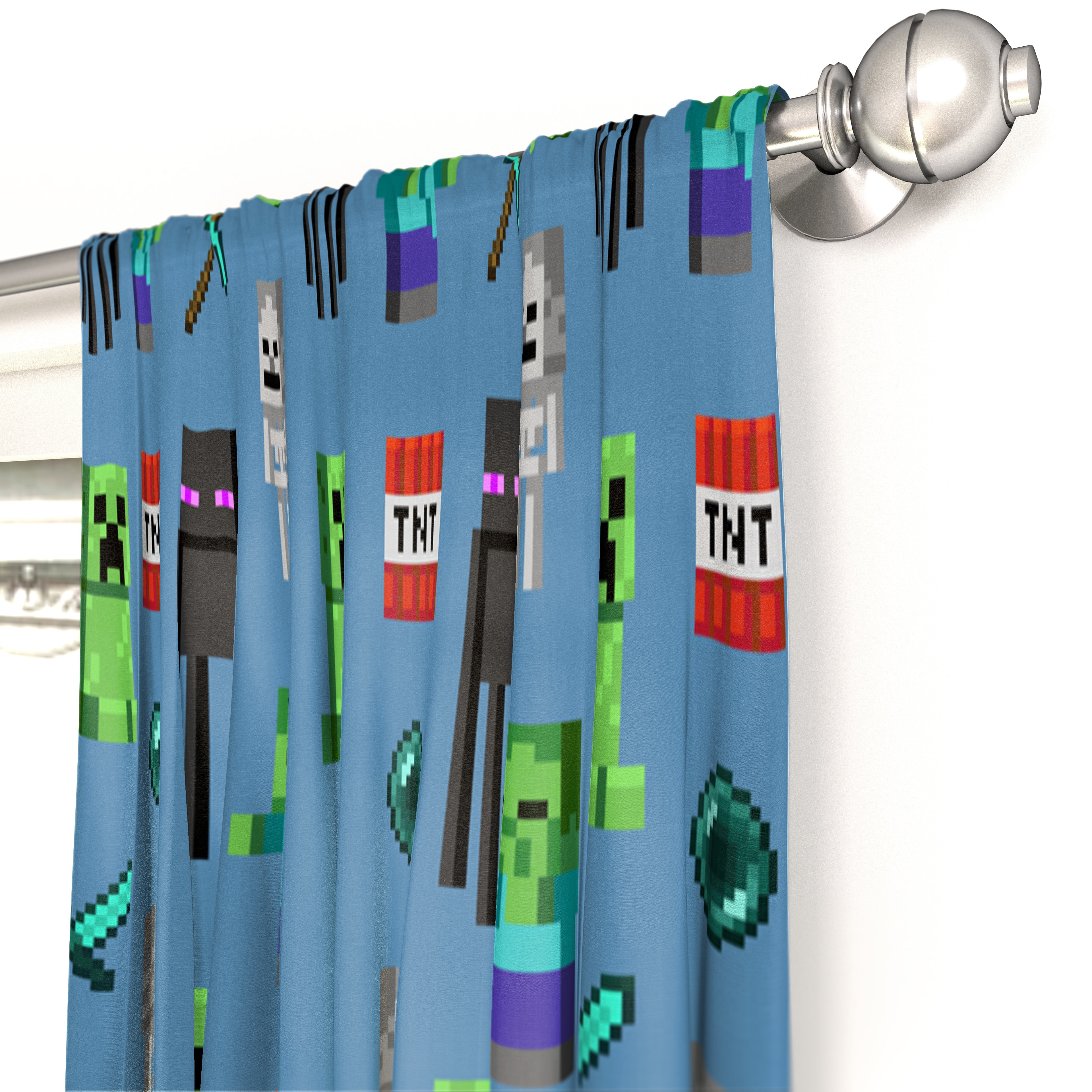 "Jay Franco Blue Microfiber Minecraft Monster Hunters Bedroom Curtains, 42\""Wx84\""L - 4 Piece Set"