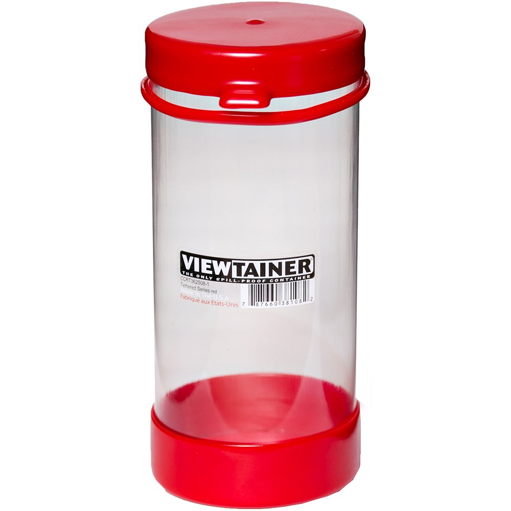 Viewtainer Tethered Cap Storage Container 3.625"X8"Red