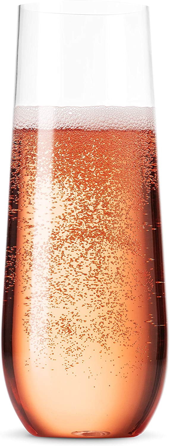36 Pack Stemless Plastic Champagne Flutes Disposable 9 Oz Clear Plastic Toasting Glasses Shatterproof Recyclable and BPA-Free