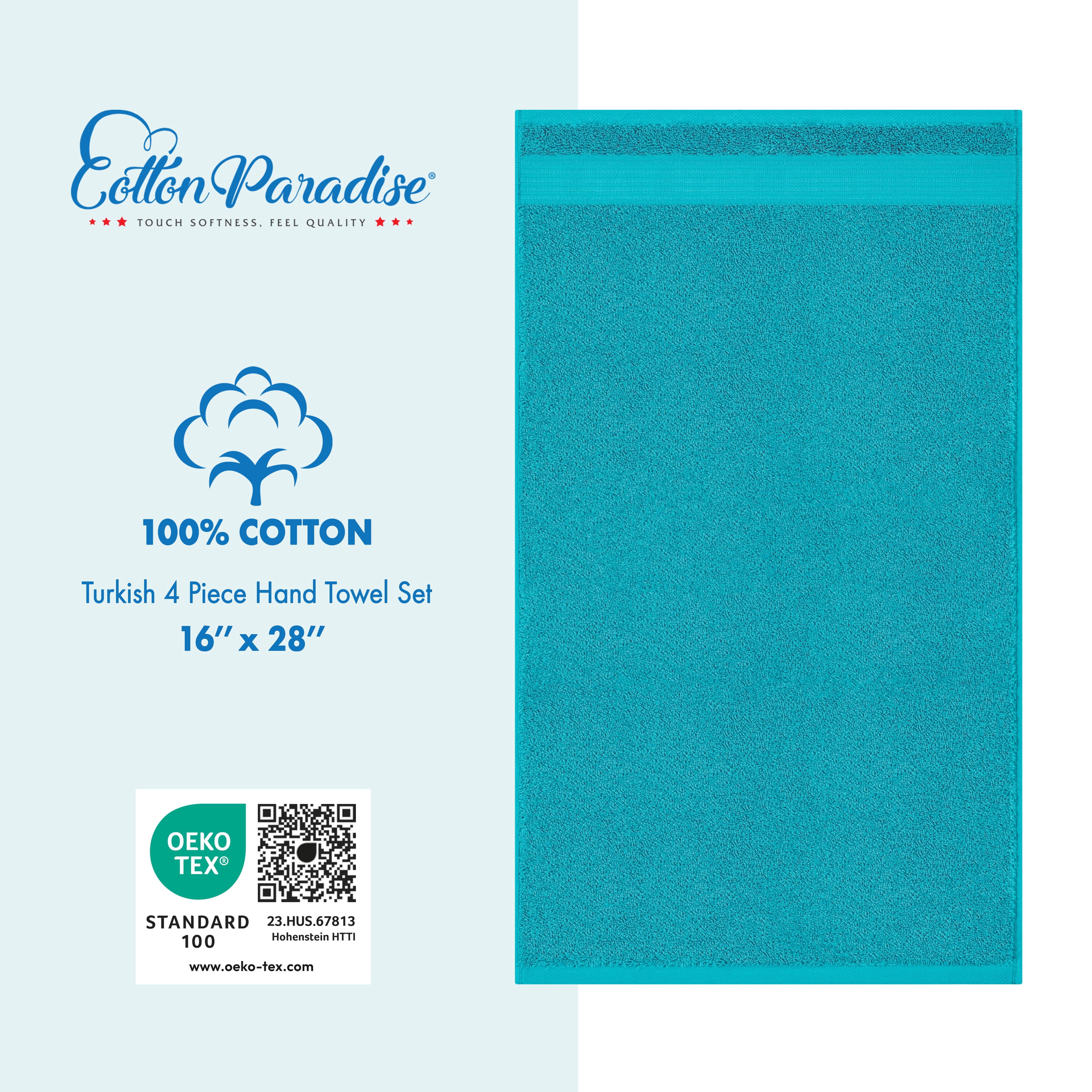 Cotton Paradise 100% Cotton Turkish 4 Piece Hand Towel Set, Soft Absorbent Face Towels Clearance Set, Aqua Blue