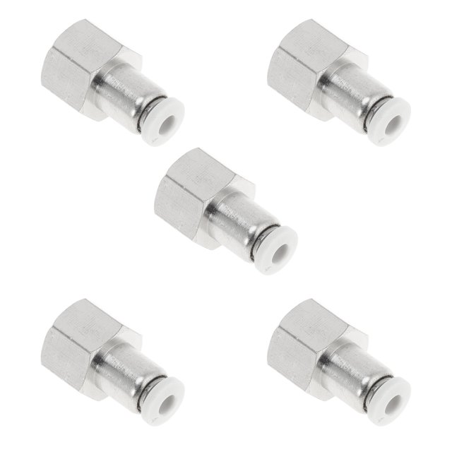 Conectores de aire de 5/32" hembra para línea de aire, conector rápido de plástico y metal, 1/4" BSPT, 5 piezas, tono blanco y plateado
