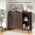 thumbnail image 3 of Sideboard Storage Cabinet, 47.2" W Farmhouse Buffet Cabinet with Louvered Doors & Adjustable Shelf, Wood Coffee Bar Storage Station for Kitchen, Dining Room, Living Room, Entryway, Walnut Color, 3 of 14