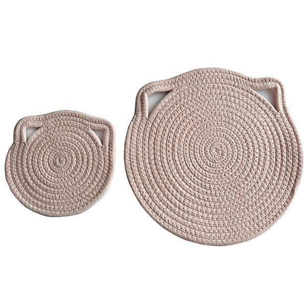 Posavasos de mesa con forma de oreja de gato única, tejido de hilo de algodón puro, almohadillas calientes para bebidas, juego de alfombrillas con aislamiento térmico absorbente Fokelyi HMJM204-5