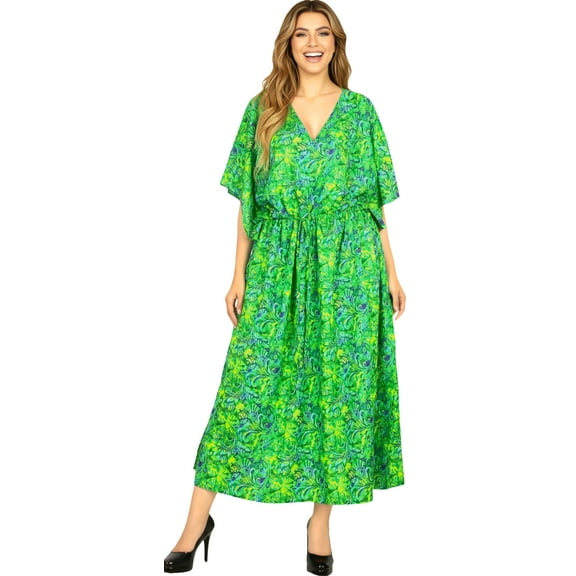 HAPPY BAY Women's Summer Loungewear African Beach Slit Dress Cover Up Caftan Kaftan Maxi Dresses for Women 2X-3X Green, Grass