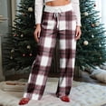 thumbnail image 5 of Women's Winter Plaid Print Drawstring Casual Sports Pants, Burgundy, XL, 5 of 5