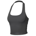 thumbnail image 2 of A2Y Women's Halter Neck Heavy Rib Rayon Spandex Crop Top Charcoal L, 2 of 3