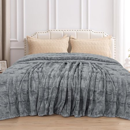 GZhLonKiMa TOONOW Faux Fur Luxury Throw Blanket,Double Side Soft Fluffy Shaggy Fuzzy Blanket for Couch Sofa Bed (Cream, Throw)