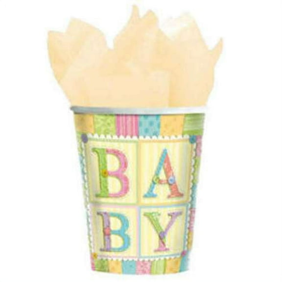 Various Baby Shower 9oz Paper Cups, Cute as a Button, Set of 8