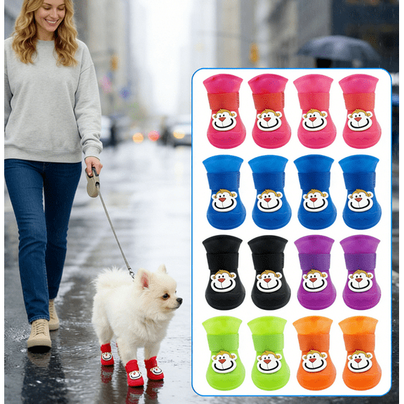 Bichon Shoes Waterproof Non-Slip Dog Rain Boots Soft Sole Puppy Shoes for Outdoor Use,M Pink