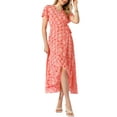 thumbnail image 2 of INSPIRE CHIC Women's Boho Floral Cross V Neck Flutter Sleeve Summer Beach Wrap Dress, 2 of 5