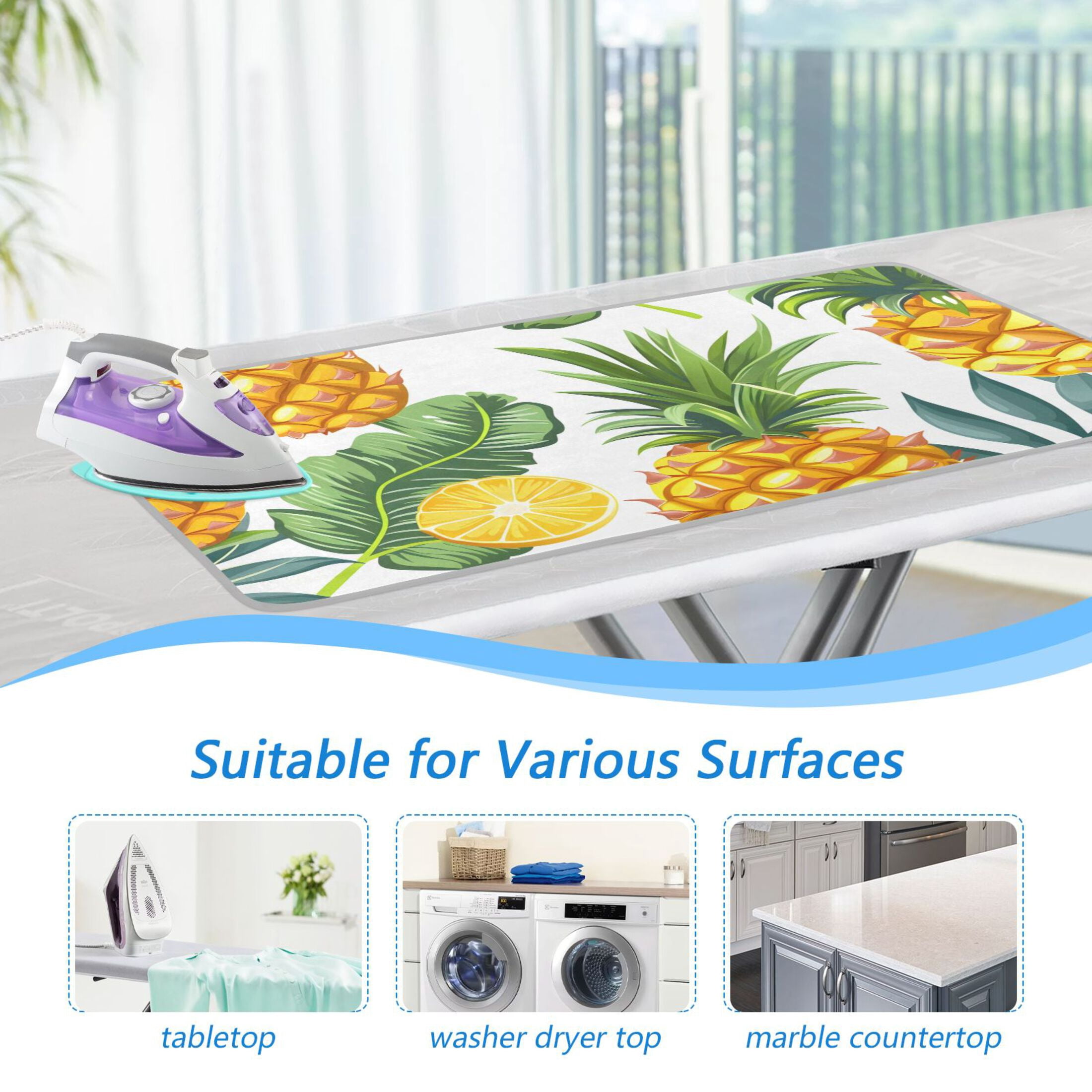 Palm Leaves Pineapples Lemons Ironing Mat Blanket Portable Travel Ironing Pad Heat Resistant Pad 47.2" x 27.6”