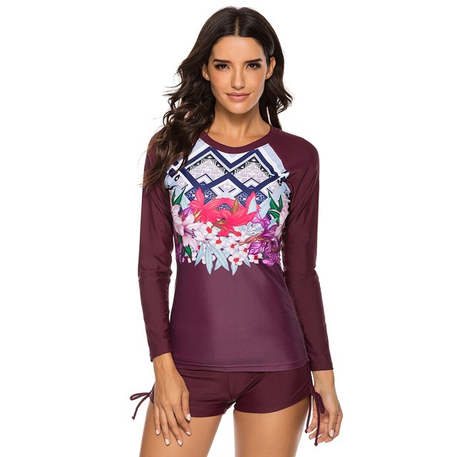 Coofit Ensemble de Maillot de Bain Deux Pièces Protection Solaire à Manches Longues Combinaison de Protection Anti-Éruption pour Femmes